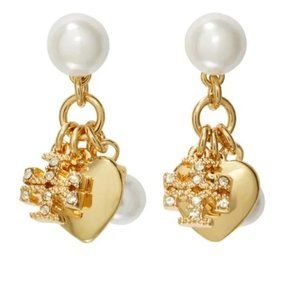 Tory Burch Kira Charm Imitation Pearl Drop Earrings GOLD (NWT)